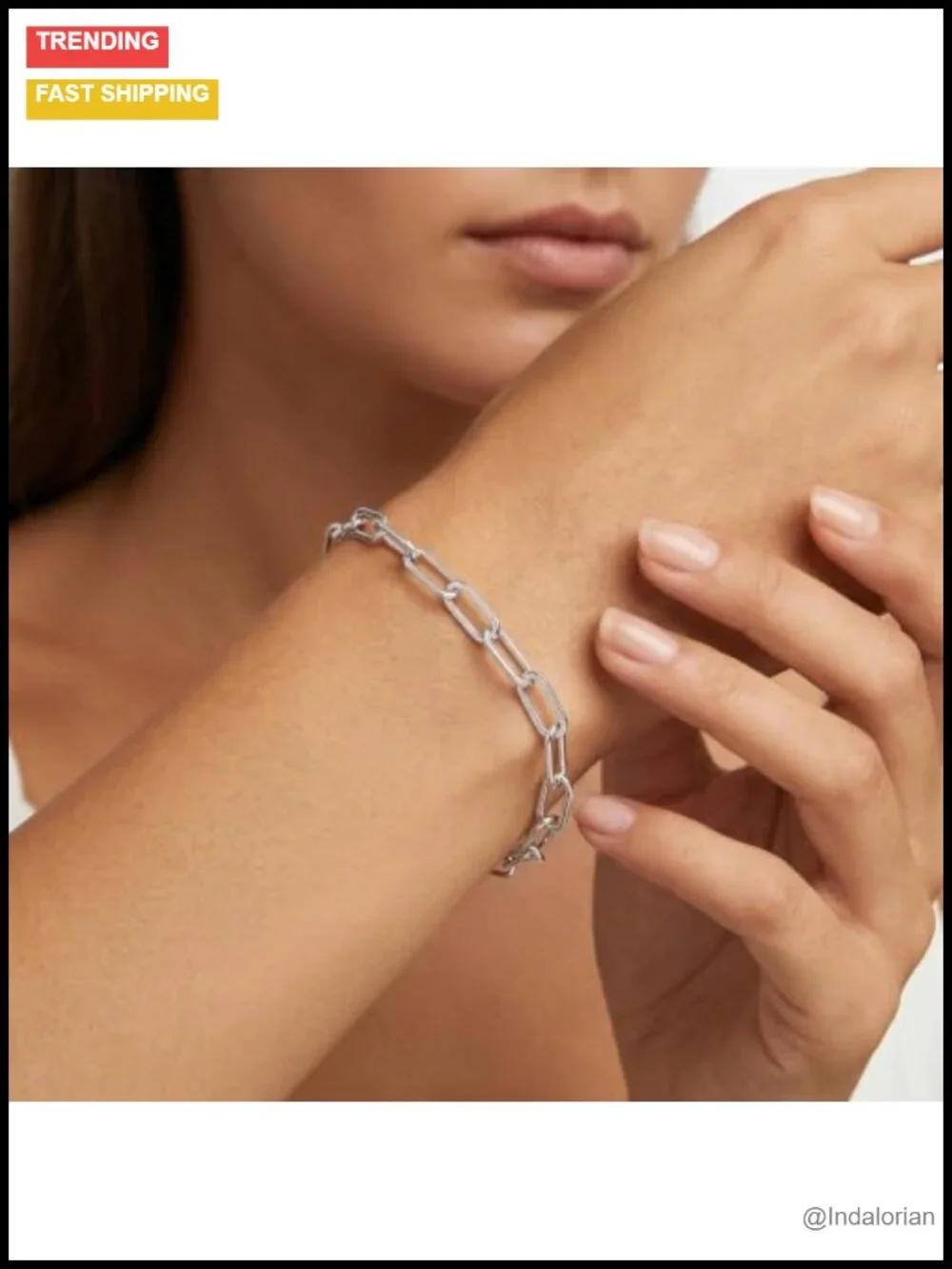 Sterling Silver Paperclip Chain Bracelet 5mm Women Minimalist